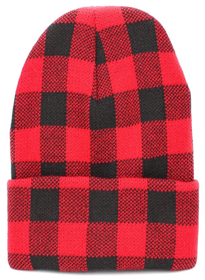 KBETHOS KBW-285 BLK-RED Classic Men's Women's Cuffed Folded Acrylic Knit Beanie Hat Buffalo Plaid Solid Unisex Cold (One Size, Black Red Buffalo Plaid) - Image 1